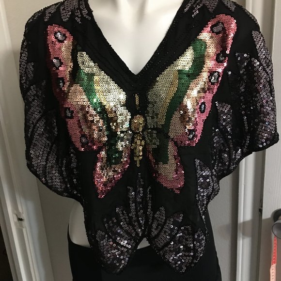 Forever 21 Vintage Butterfly Poncho Sequin Top - Showstopper Medium  Box Sw2 CL - Picture 1 of 10